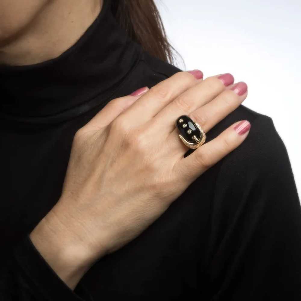 Diamond Buckle Ring Sz 5 Black Resin Wide Band Es… - image 6
