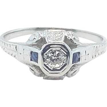 18K Art Deco Diamond Ring hand engraved