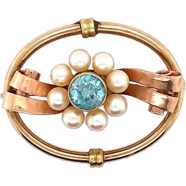 10K Retro Blue Zircon Pin Rose and Yellow Gold