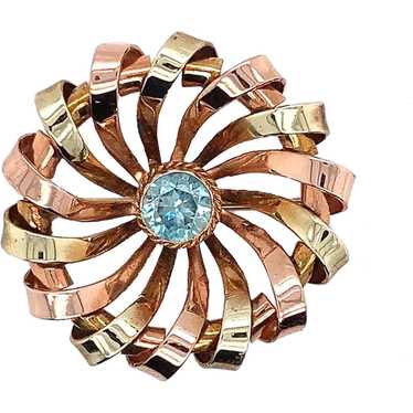 14K Retro Blue Zircon Pin rose and Yellow Gold - image 1