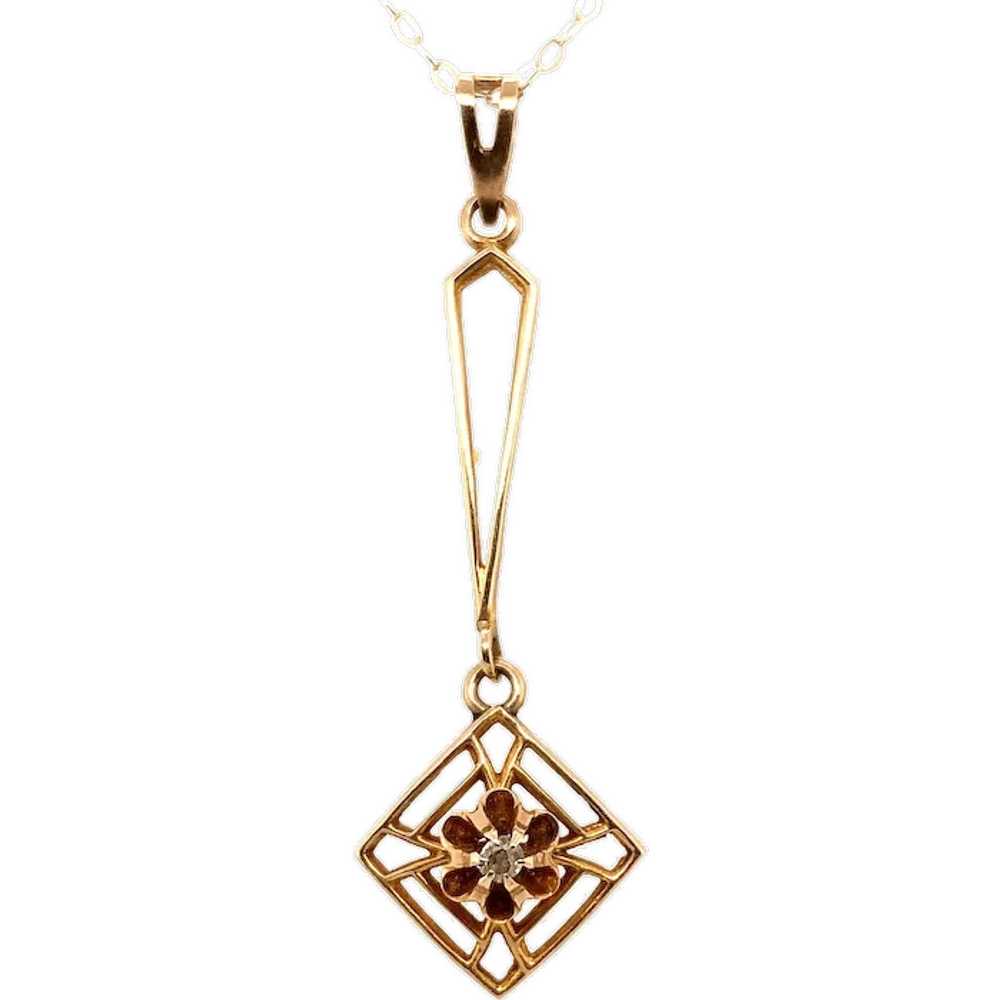 Victorian 10K Diamond Lavaliere Pendant - image 1