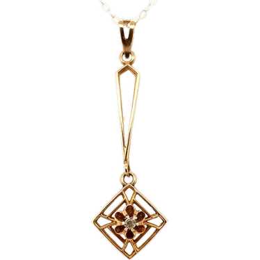 Victorian 10K Diamond Lavaliere Pendant - image 1