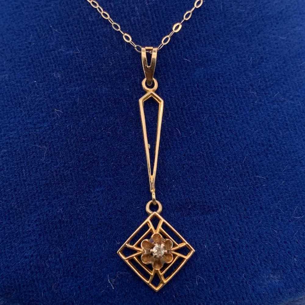 Victorian 10K Diamond Lavaliere Pendant - image 3