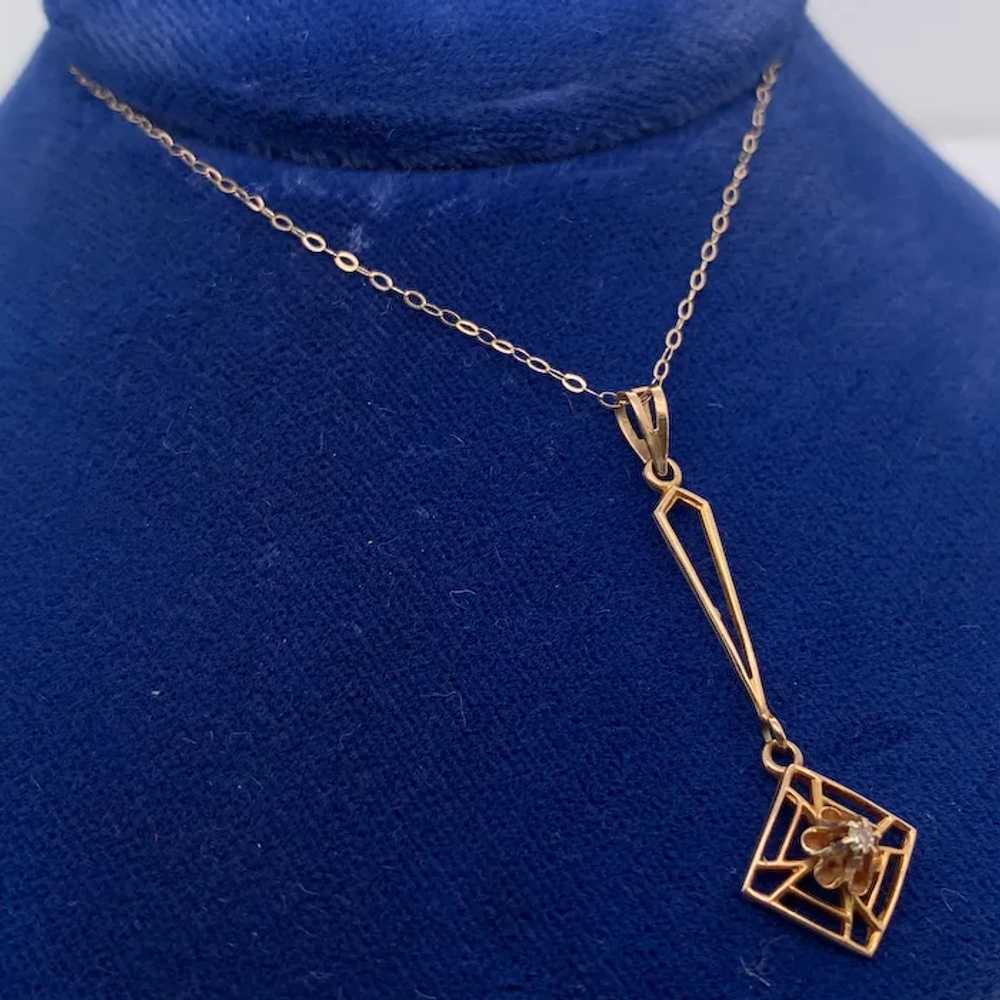 Victorian 10K Diamond Lavaliere Pendant - image 4