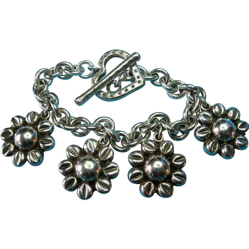 Vintage Sterling Taxco Large Daisy Flower Charm B… - image 1