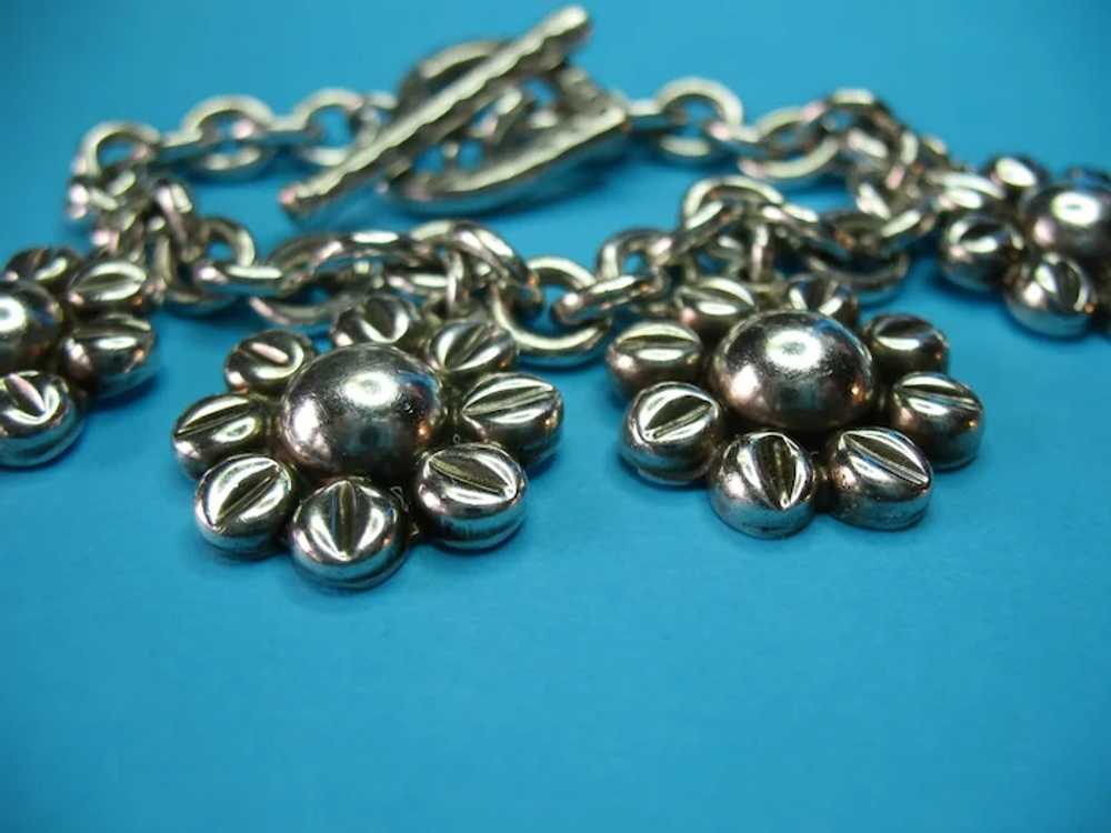 Vintage Sterling Taxco Large Daisy Flower Charm Brace… - Gem