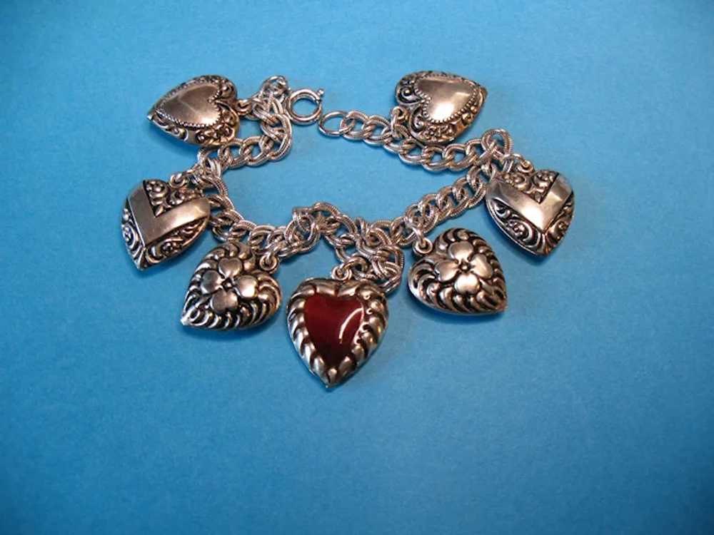Vintage Enameled Puffy Heart Charm Bracelet 1940s - image 10