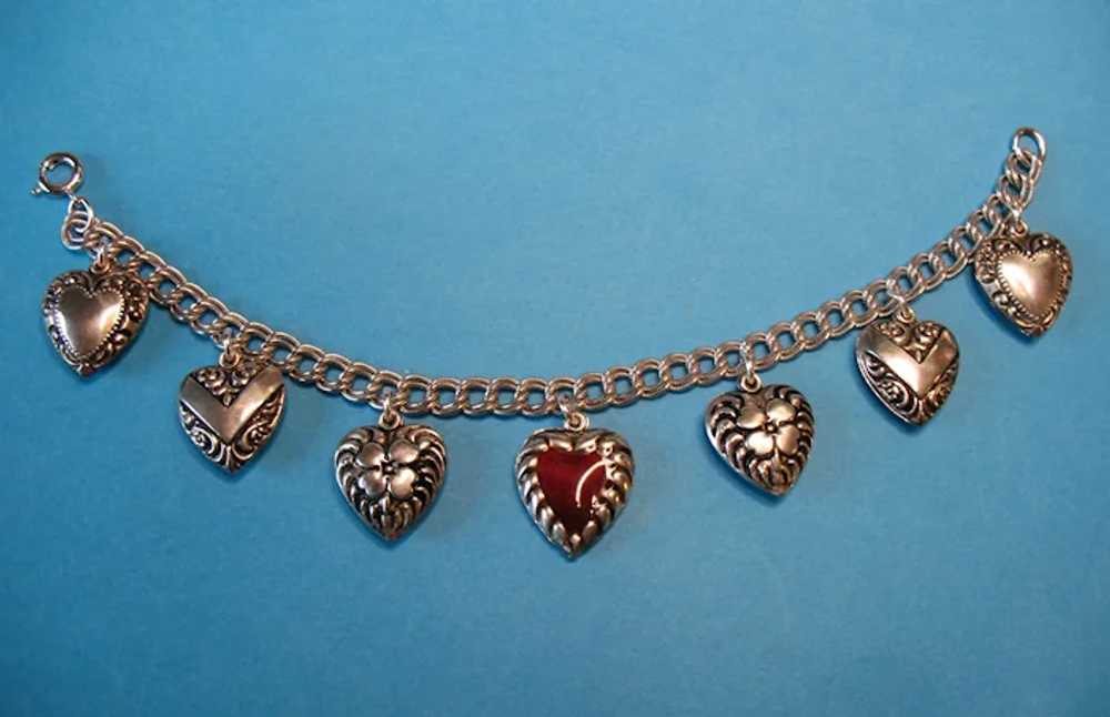 Vintage Enameled Puffy Heart Charm Bracelet 1940s - image 11