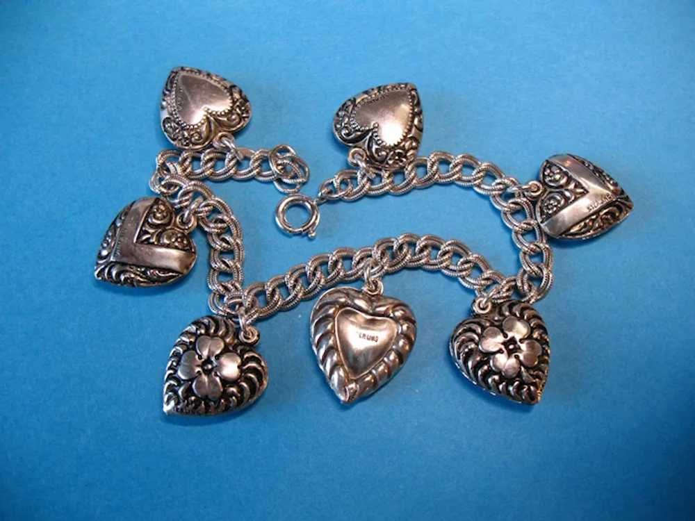 Vintage Enameled Puffy Heart Charm Bracelet 1940s - image 9