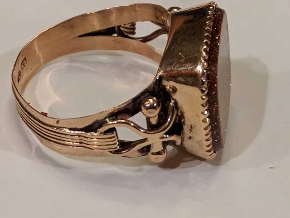 Antique 14k Austro Hungarian Unisex Goldstone Ring - image 5