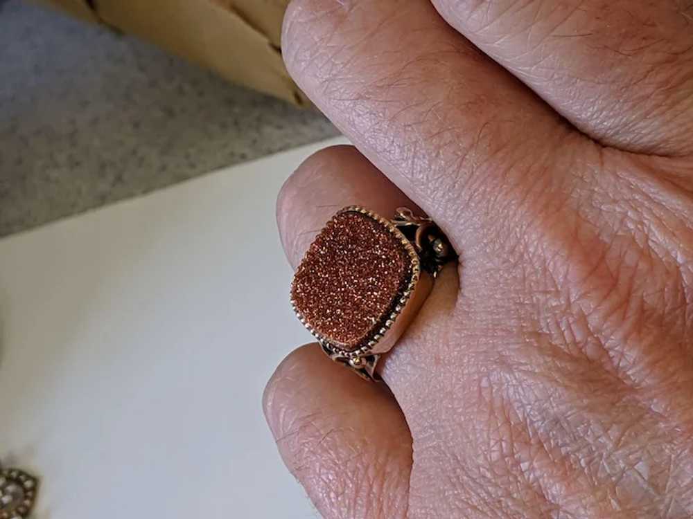 Antique 14k Austro Hungarian Unisex Goldstone Ring - image 8