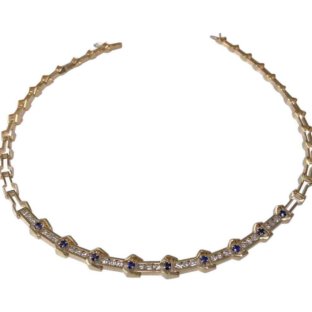 18k Yellow Gold Sapphire and Diamond Necklace - image 1