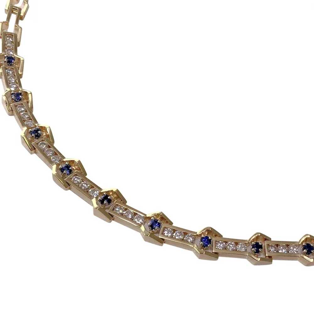 18k Yellow Gold Sapphire and Diamond Necklace - image 2