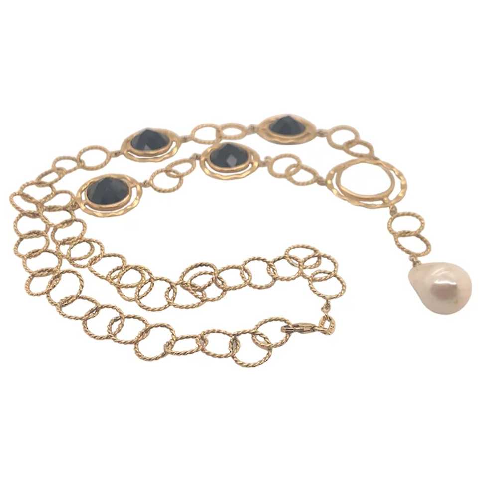 14K Yellow Gold Onyx, Moonstone, and Pearl Neckla… - image 3