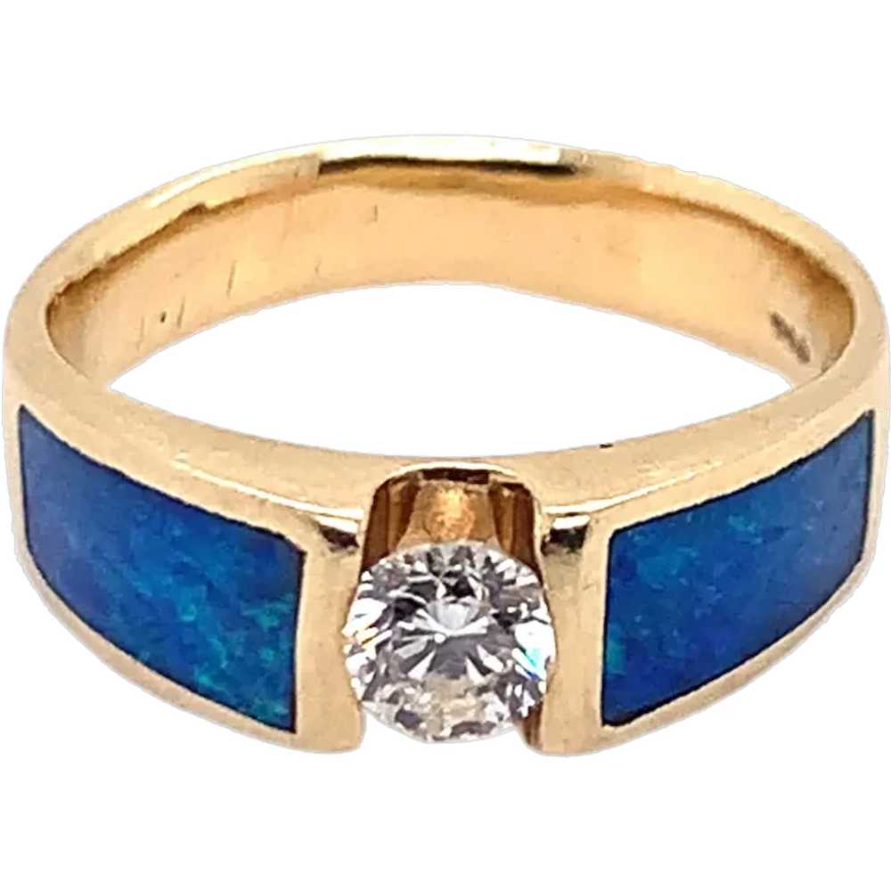 14K Yellow Gold Diamond and Opal Ring - image 1