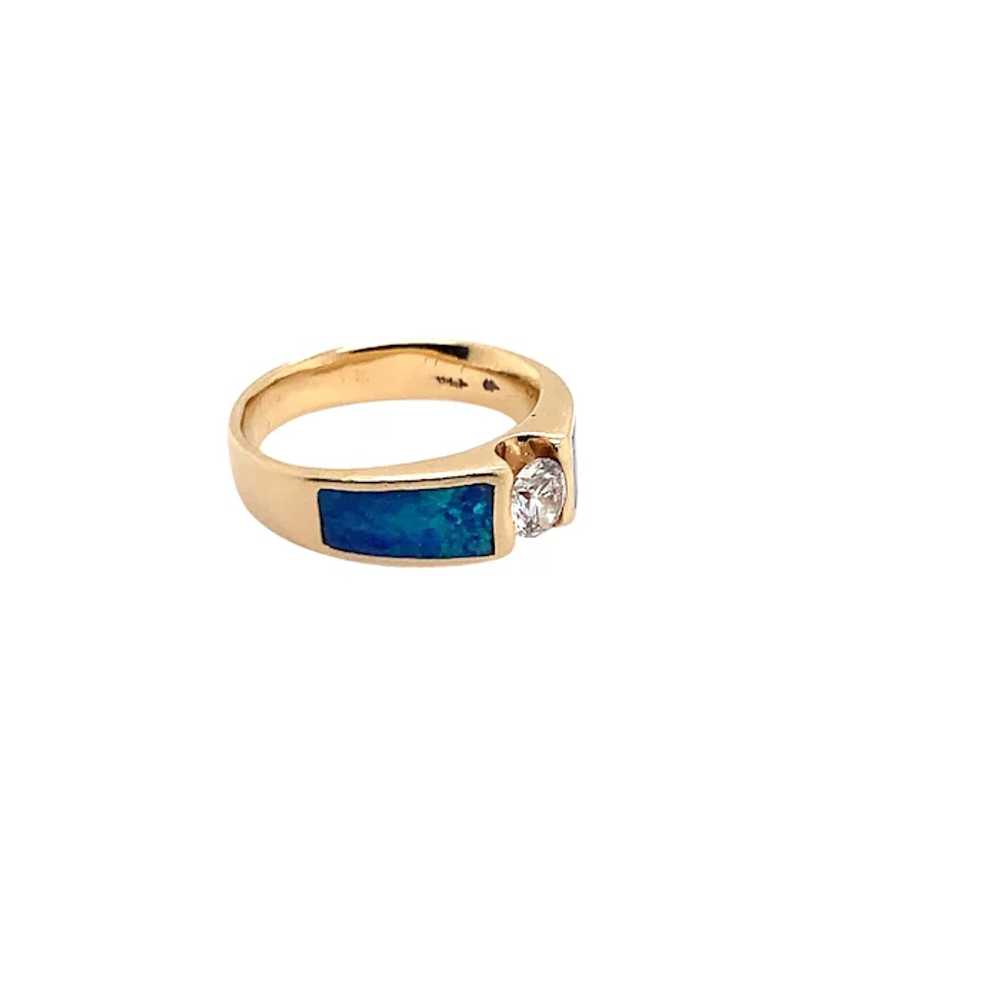14K Yellow Gold Diamond and Opal Ring - image 4