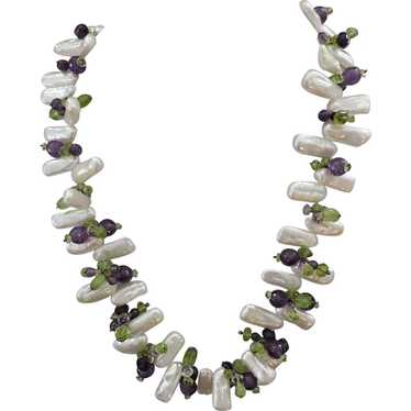 Handmade Pearl, Amethyst, Peridot and Sterling Si… - image 1