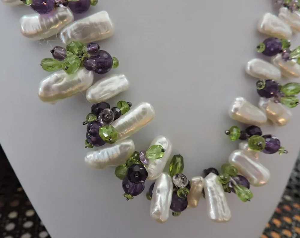 Handmade Pearl, Amethyst, Peridot and Sterling Si… - image 2