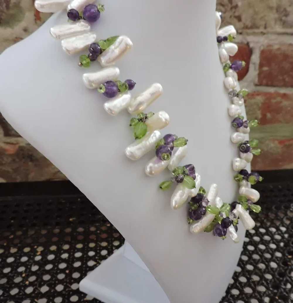 Handmade Pearl, Amethyst, Peridot and Sterling Si… - image 3