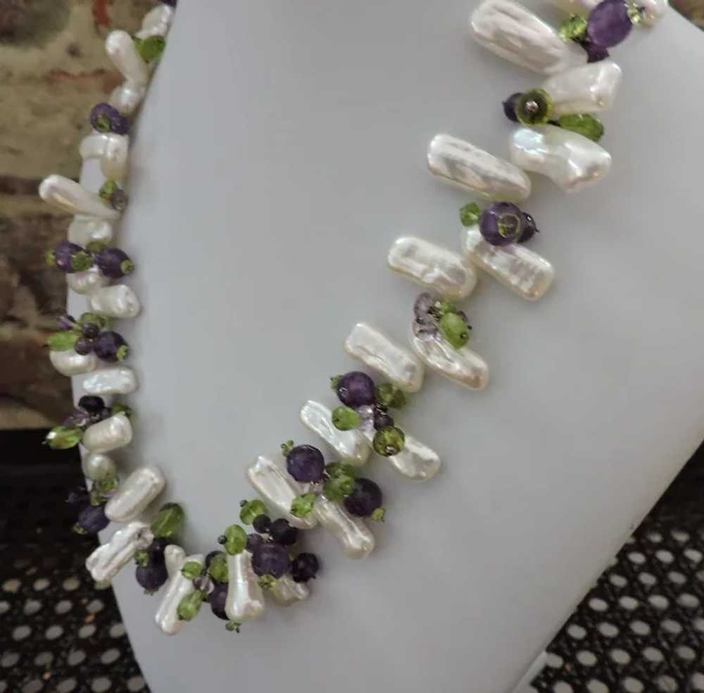 Handmade Pearl, Amethyst, Peridot and Sterling Si… - image 4