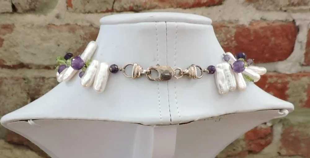 Handmade Pearl, Amethyst, Peridot and Sterling Si… - image 5