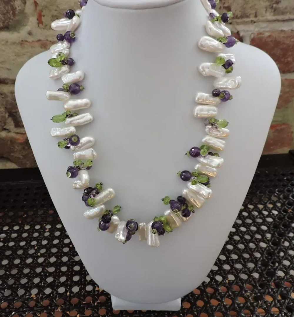 Handmade Pearl, Amethyst, Peridot and Sterling Si… - image 6