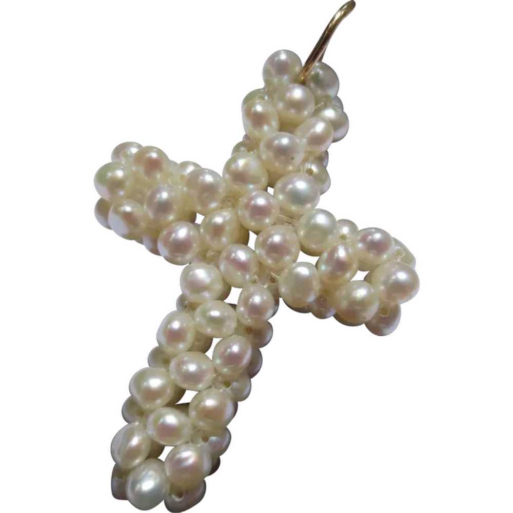 Vintage Lovely Natural Pearl Cross Pendant - image 1