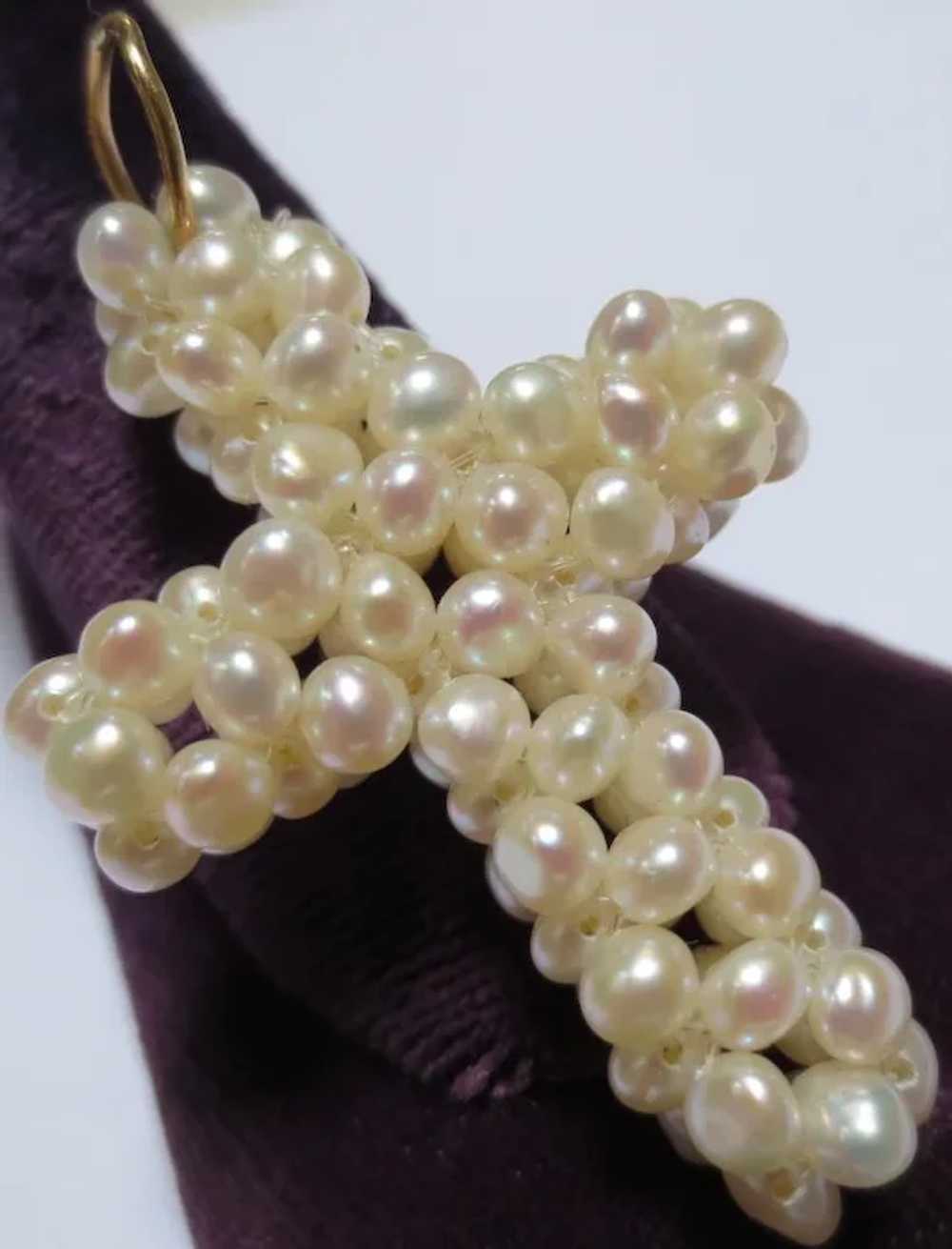 Vintage Lovely Natural Pearl Cross Pendant - image 2