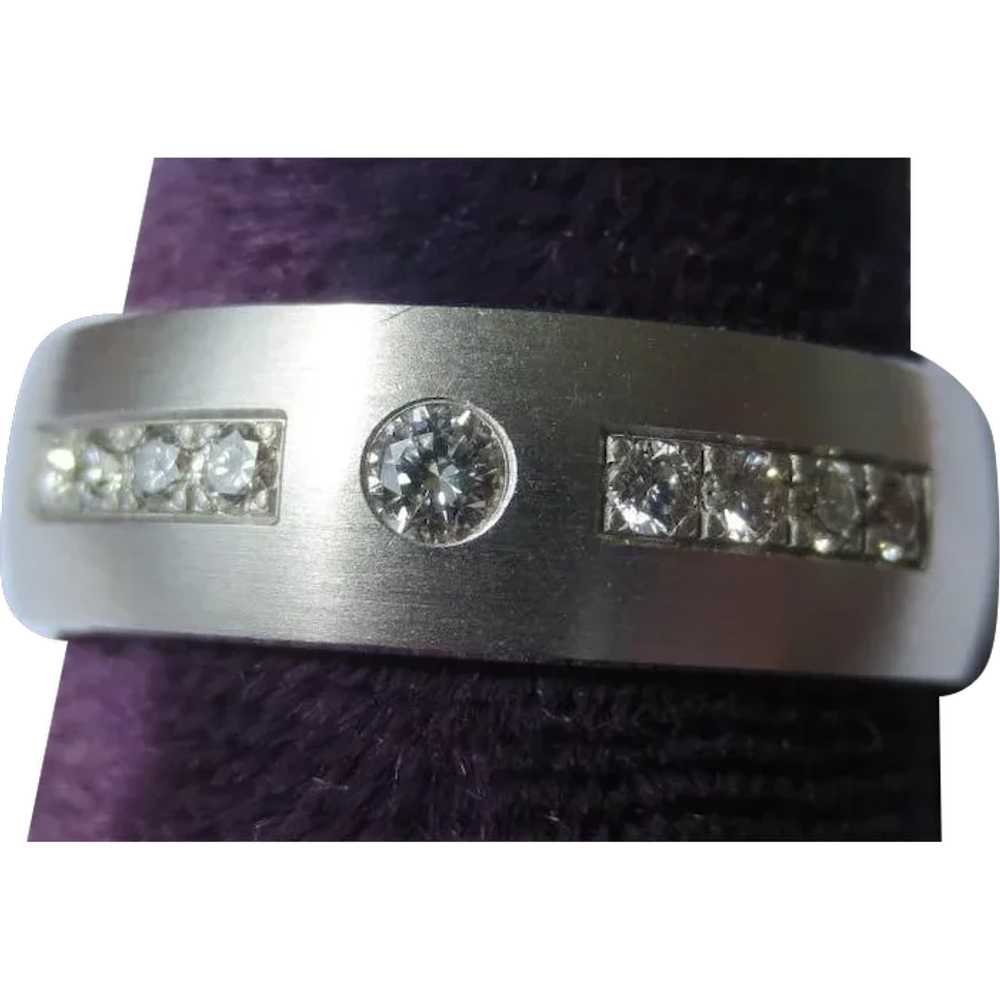 Vintage 14k White Gold Diamond Mens Engagement Ri… - image 1