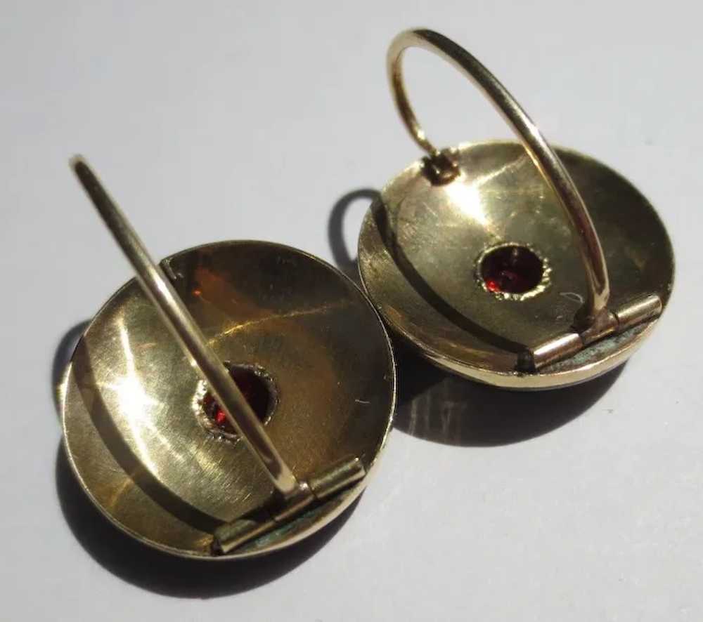 Classic Antique Black Enamel Garnet 14k gold earr… - image 6