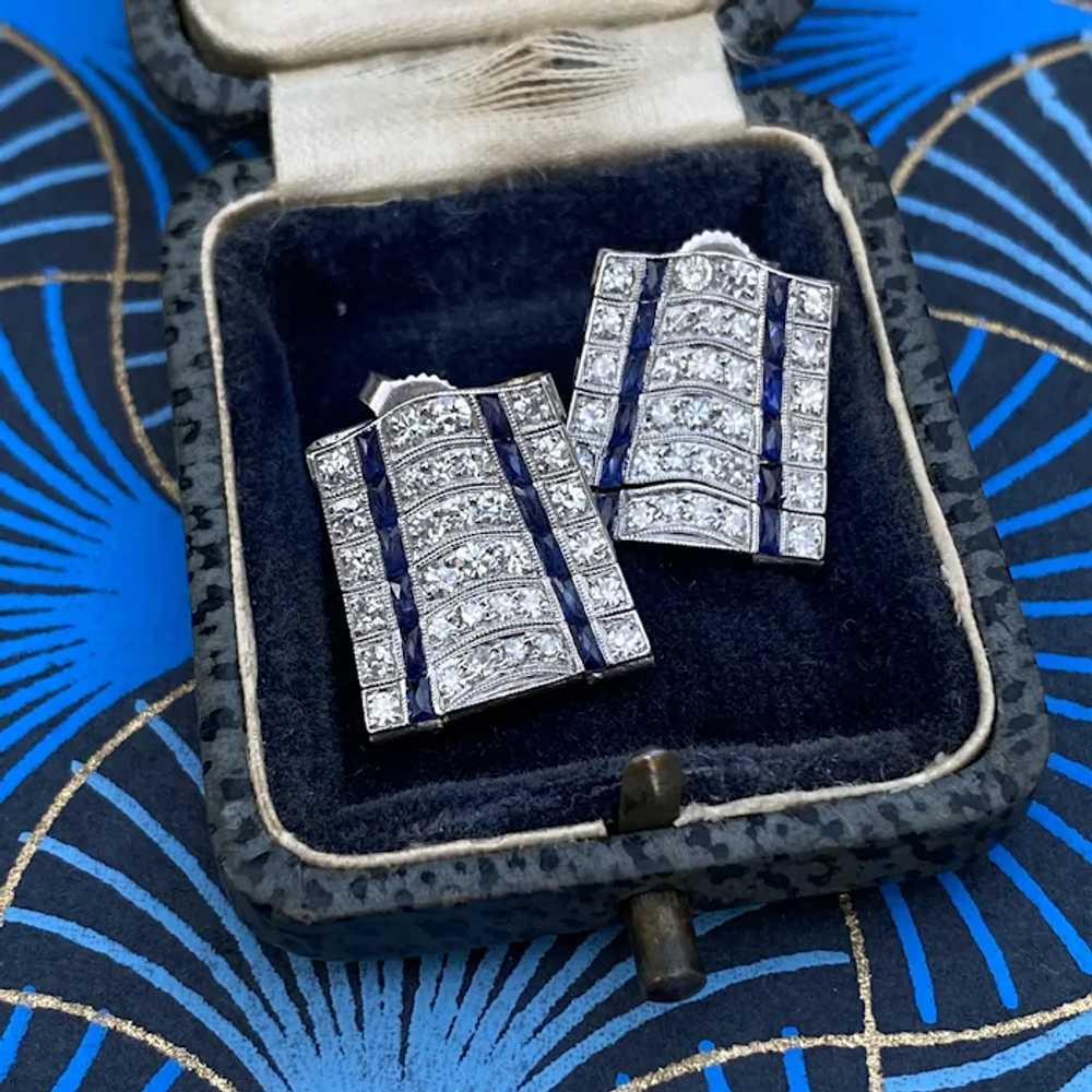 Wonderful Platinum Diamond and Sapphire Art Deco … - image 10
