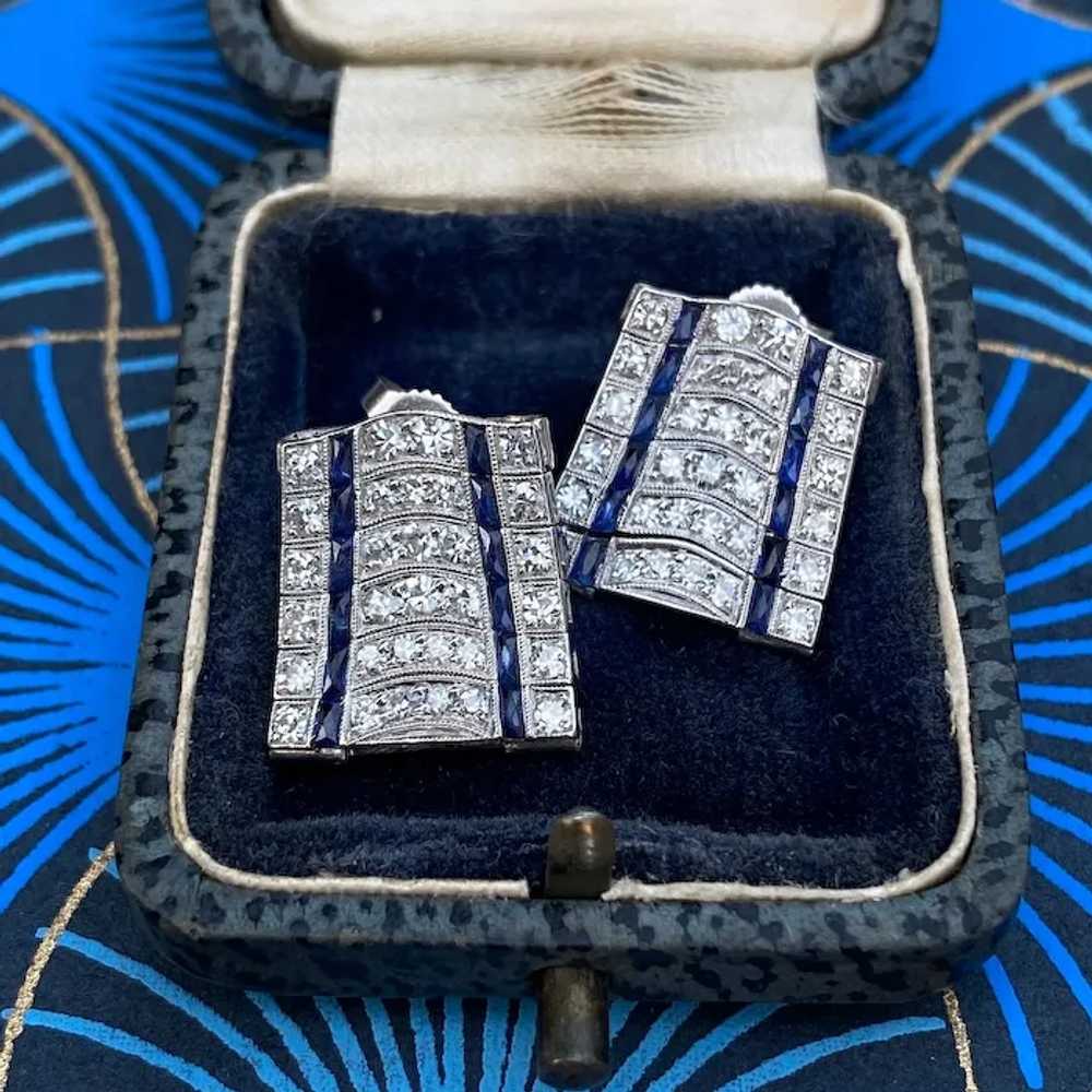 Wonderful Platinum Diamond and Sapphire Art Deco … - image 2