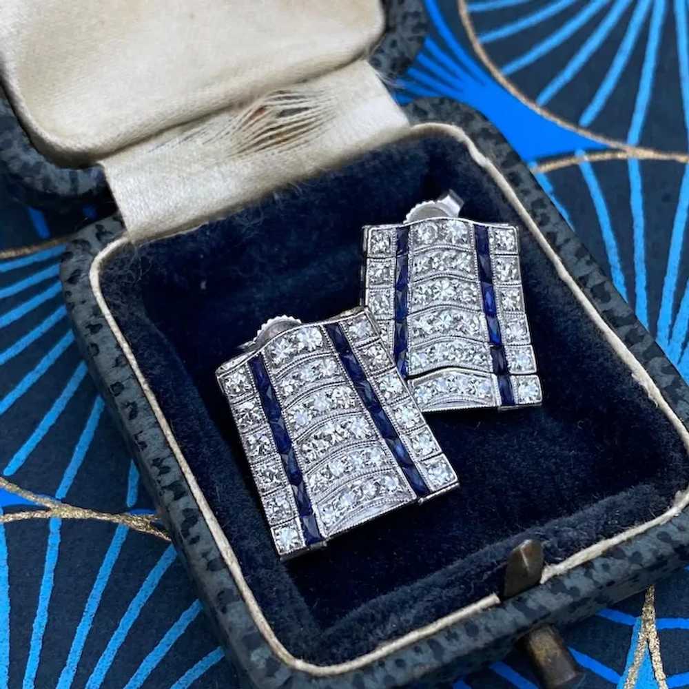 Wonderful Platinum Diamond and Sapphire Art Deco … - image 3
