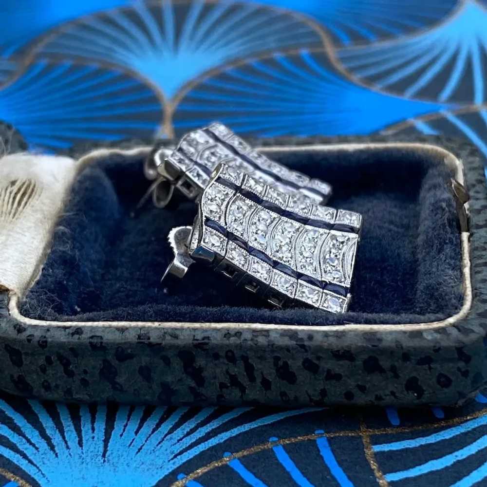 Wonderful Platinum Diamond and Sapphire Art Deco … - image 4