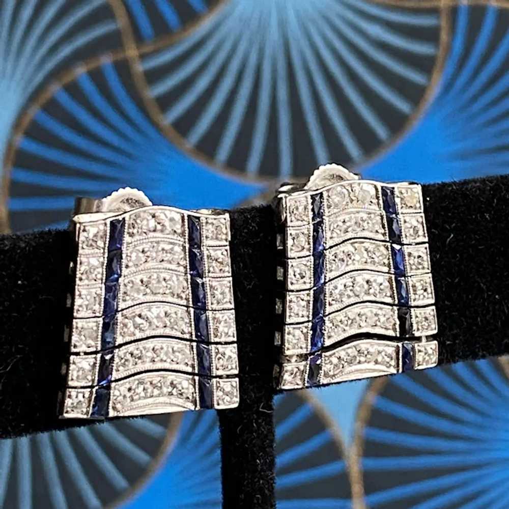 Wonderful Platinum Diamond and Sapphire Art Deco … - image 5