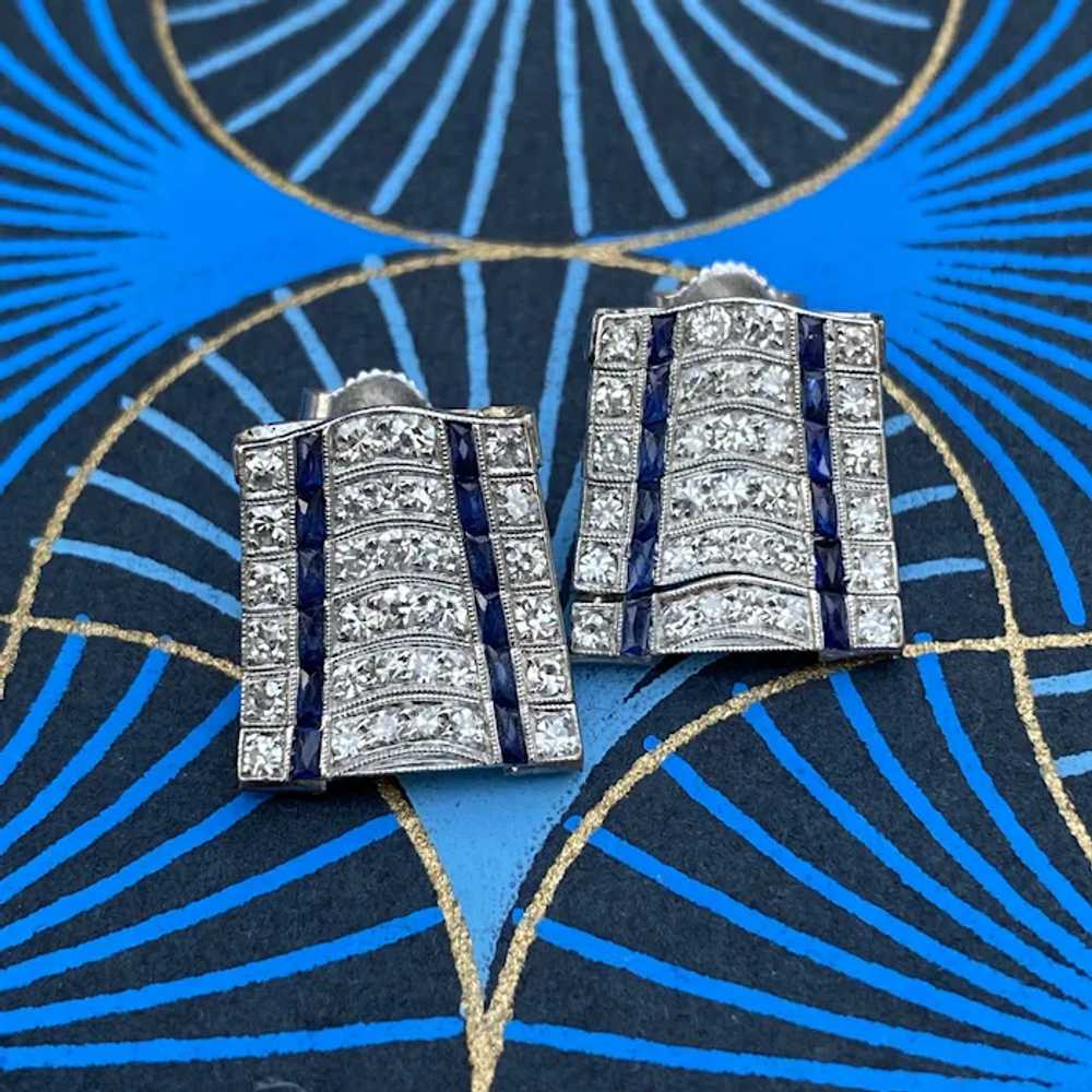 Wonderful Platinum Diamond and Sapphire Art Deco … - image 8