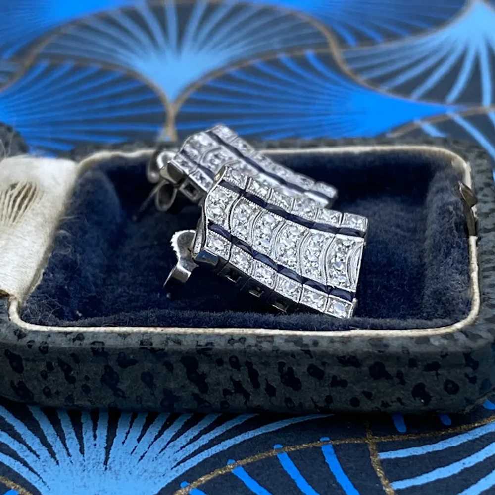Wonderful Platinum Diamond and Sapphire Art Deco … - image 9