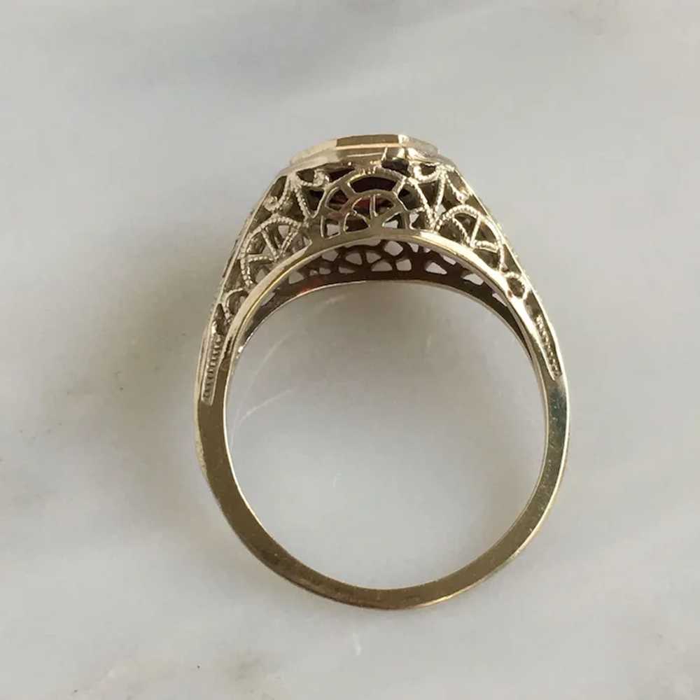 Art Deco Garnet 14K White Gold Filigree Ring - image 8