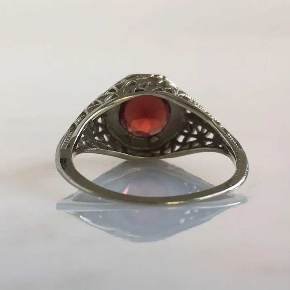 Art Deco Garnet 14K White Gold Filigree Ring - image 9