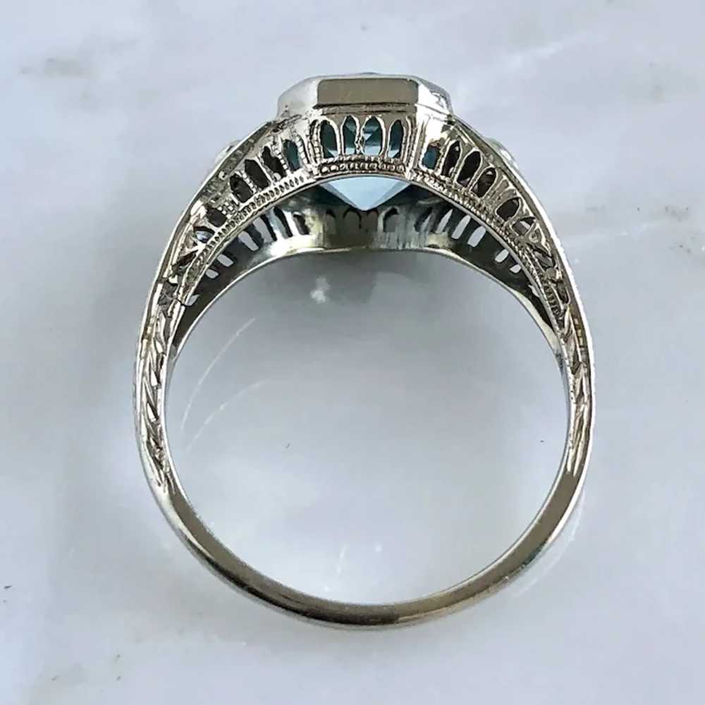 Edwardian Aquamarine & Diamond 18KW Filigree Ring - image 12