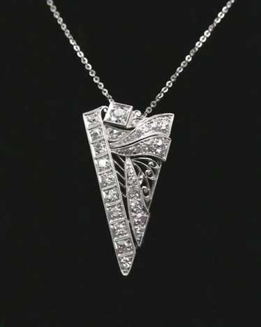 Platinum and European Cut Diamond Art Deco Pendant