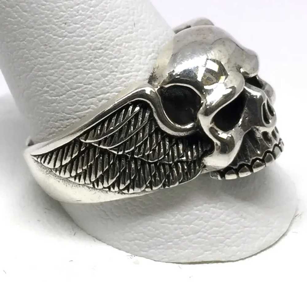 Winged Skull Ring - Sterling Silver - Gem