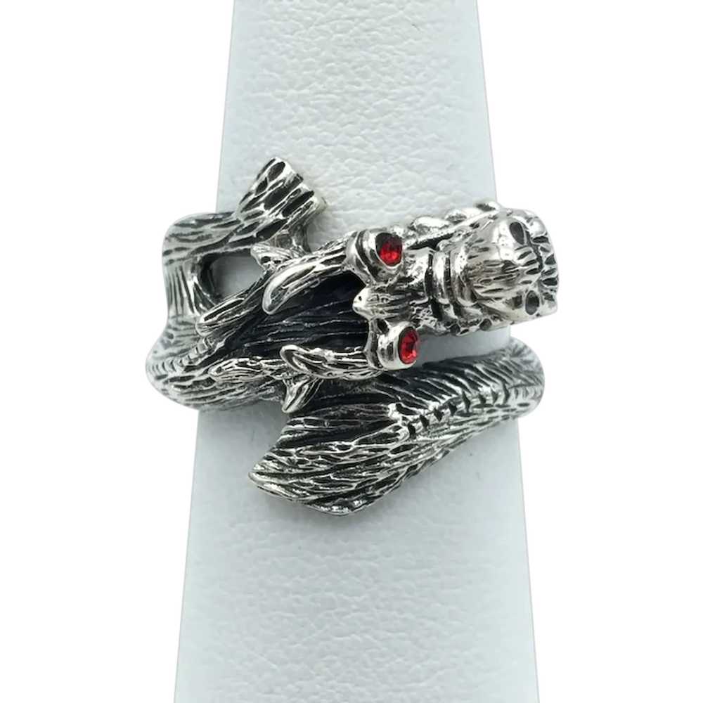 Dragon Ring w/ Red Eyes - Sterling Silver - image 1