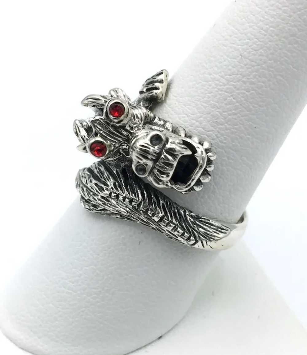 Dragon Ring w/ Red Eyes - Sterling Silver - image 2