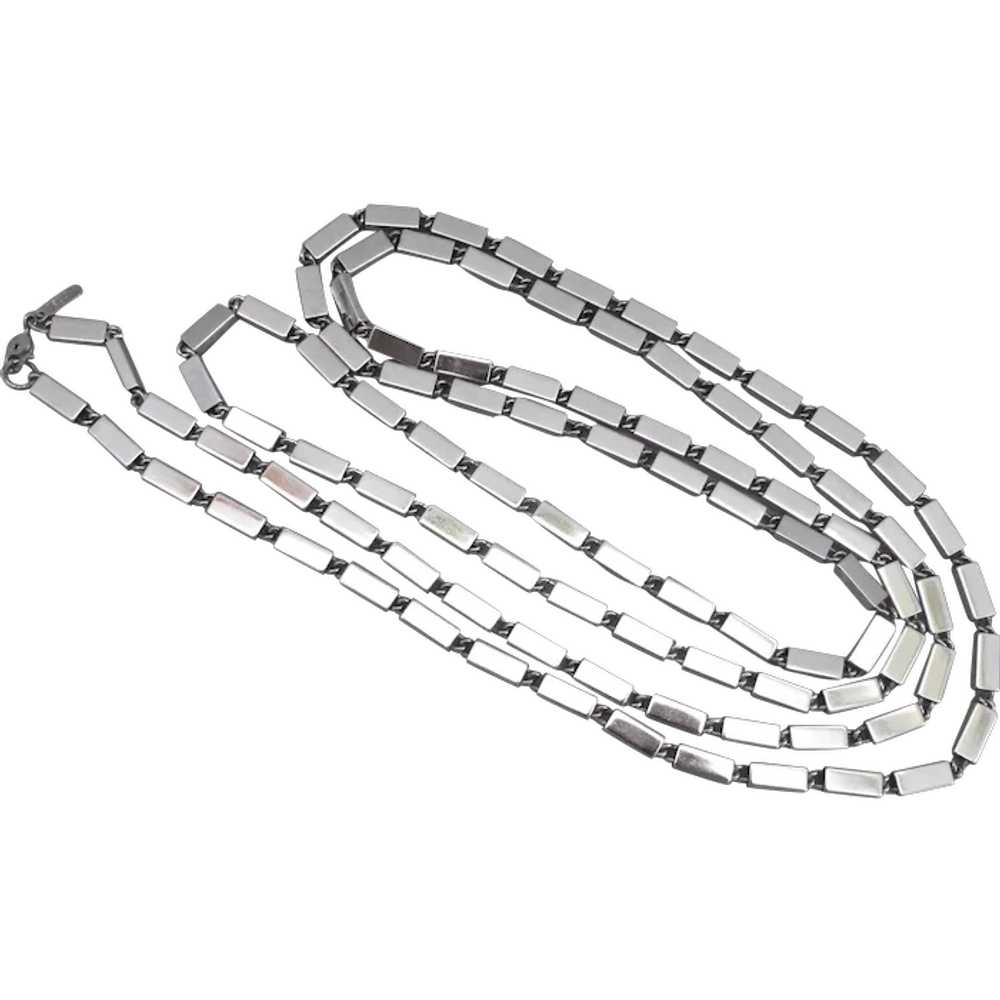 Monet Silver Tone Long Chain of Rectangular Tubes… - image 1