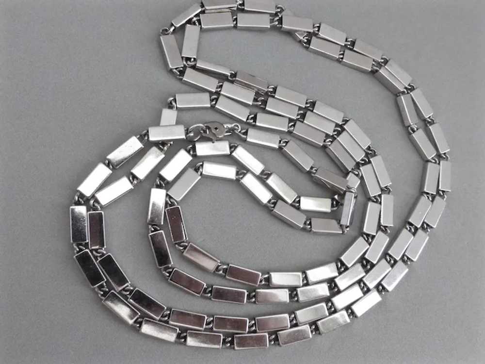 Monet Silver Tone Long Chain of Rectangular Tubes… - image 2