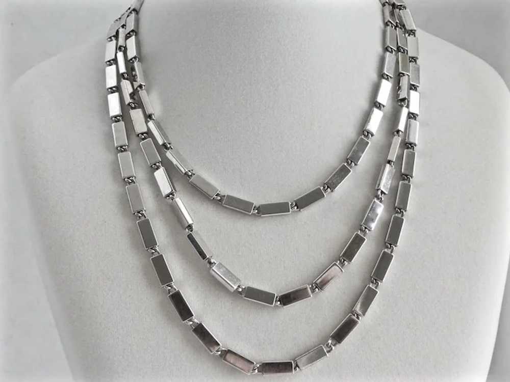 Monet Silver Tone Long Chain of Rectangular Tubes… - image 3