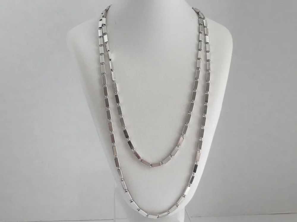 Monet Silver Tone Long Chain of Rectangular Tubes… - image 4