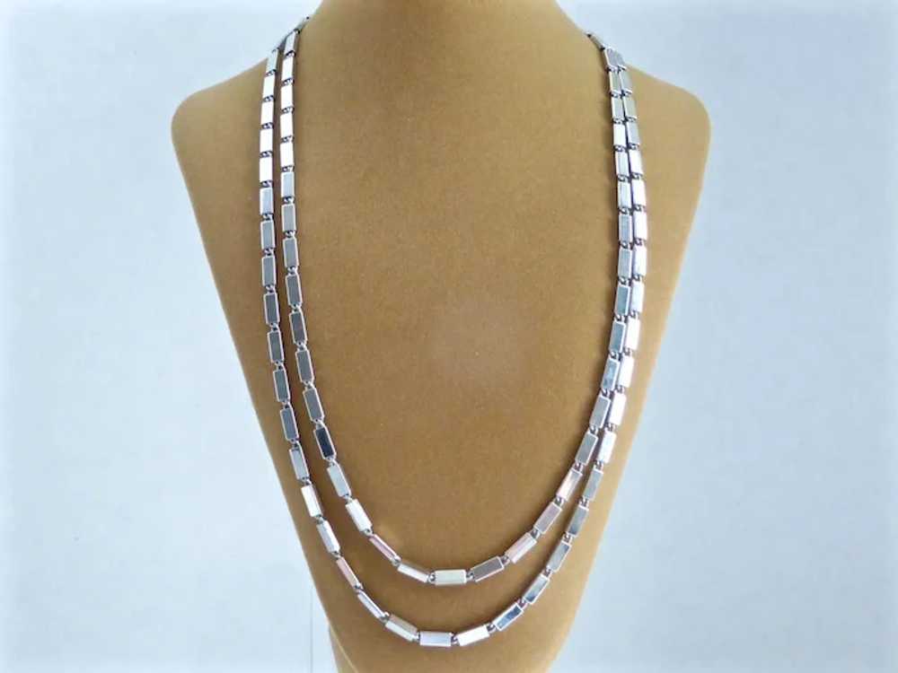 Monet Silver Tone Long Chain of Rectangular Tubes… - image 5