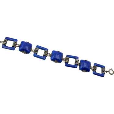 Signed Czechoslovakia Blue Faux Lapis Bracelet - image 1